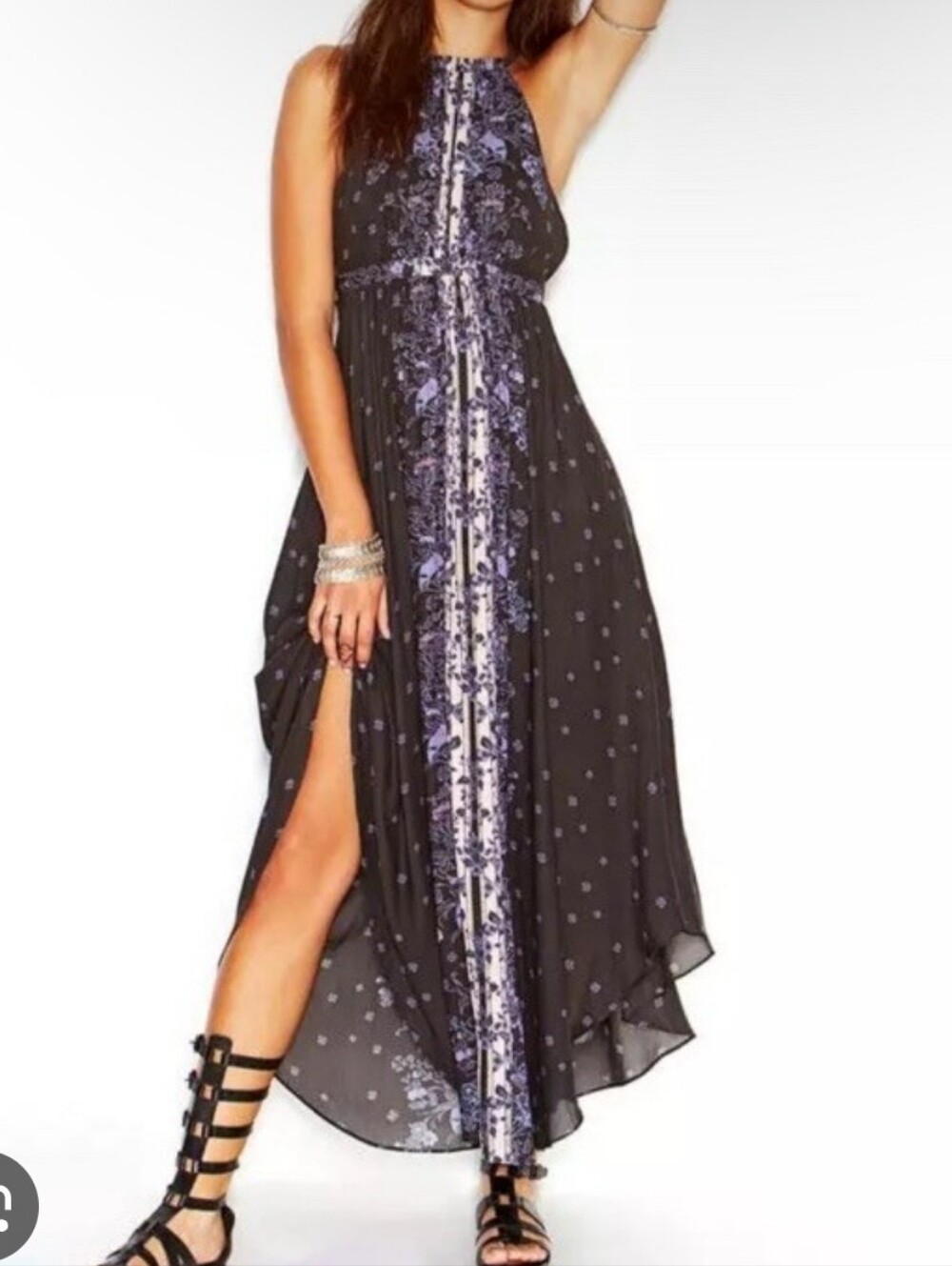Free People• Caught In The Moment Floral Cut Out Purple Maxi Dress. Sz 0
